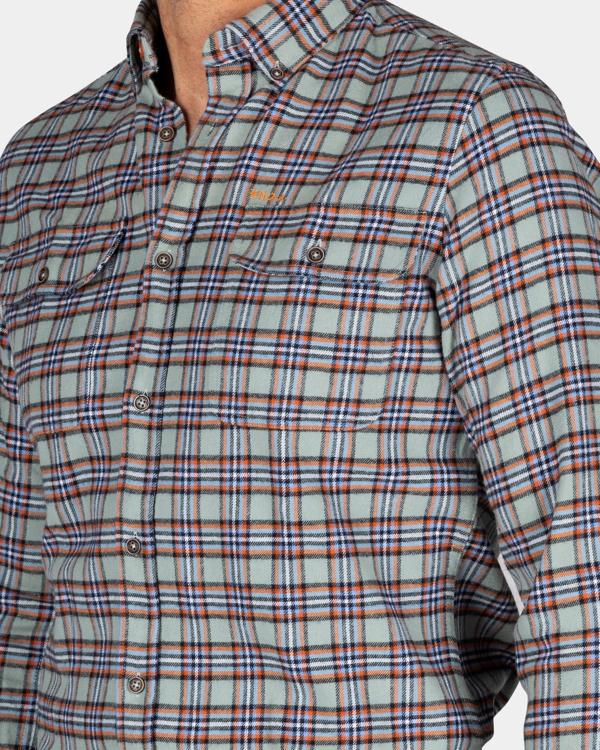 Green red checked shirt - Pebble Green