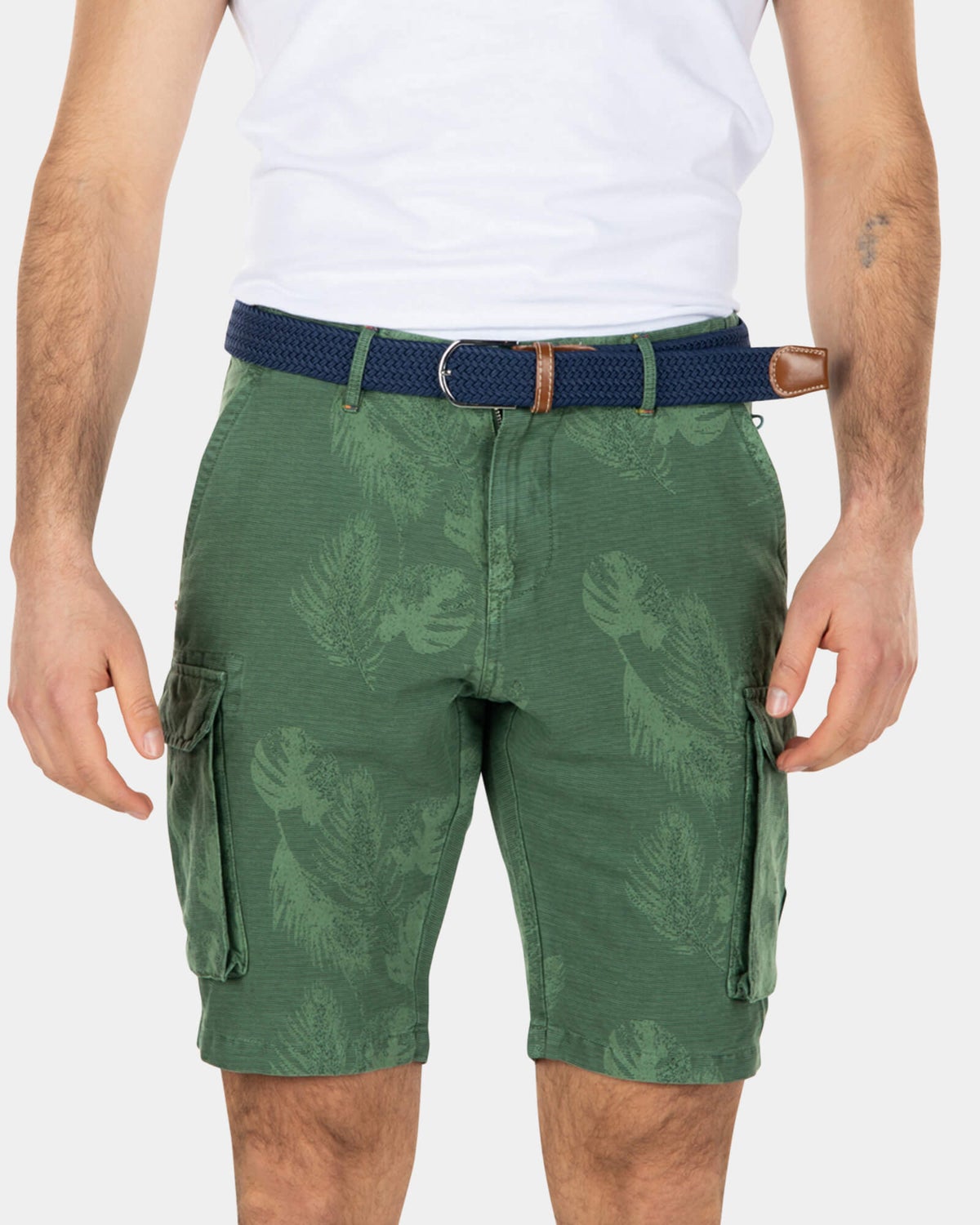 Bedruckte Cargo-Shorts aus Leinen und Baumwolle - Active Army