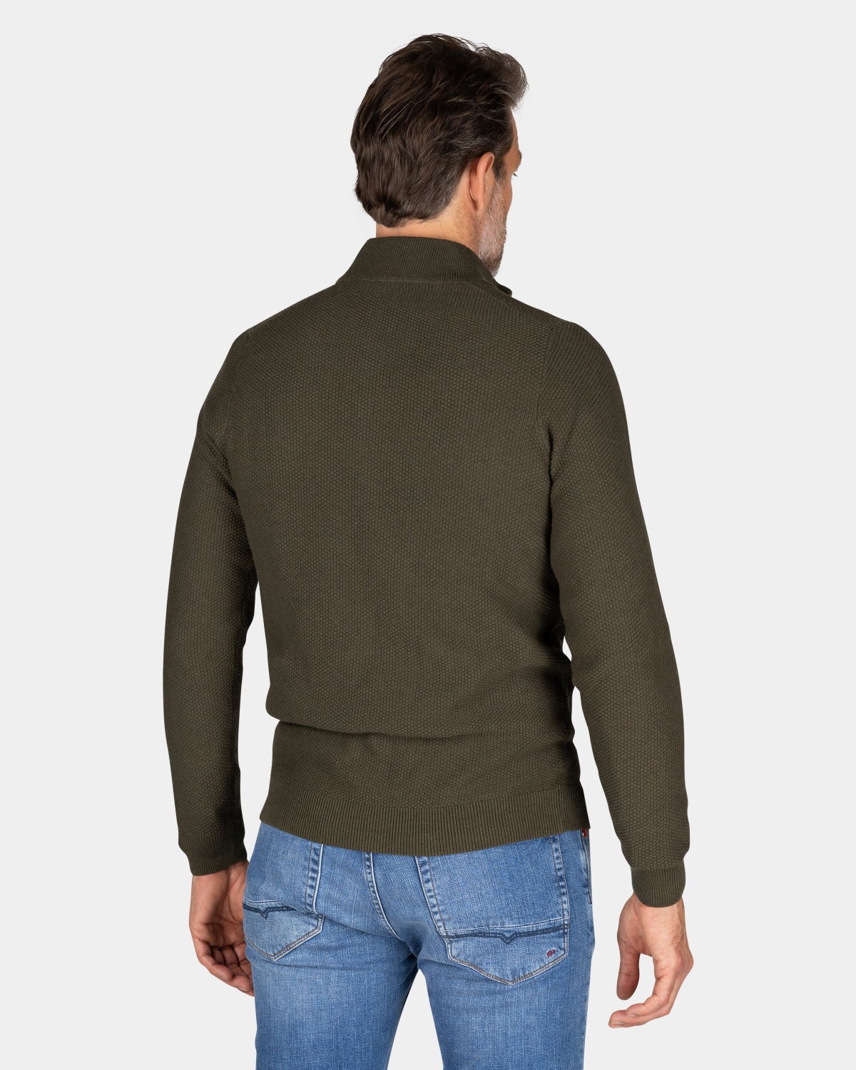 Dunkelgrüner Baumwoll Pullover mit halbem Reißverschluss - Quartz Green