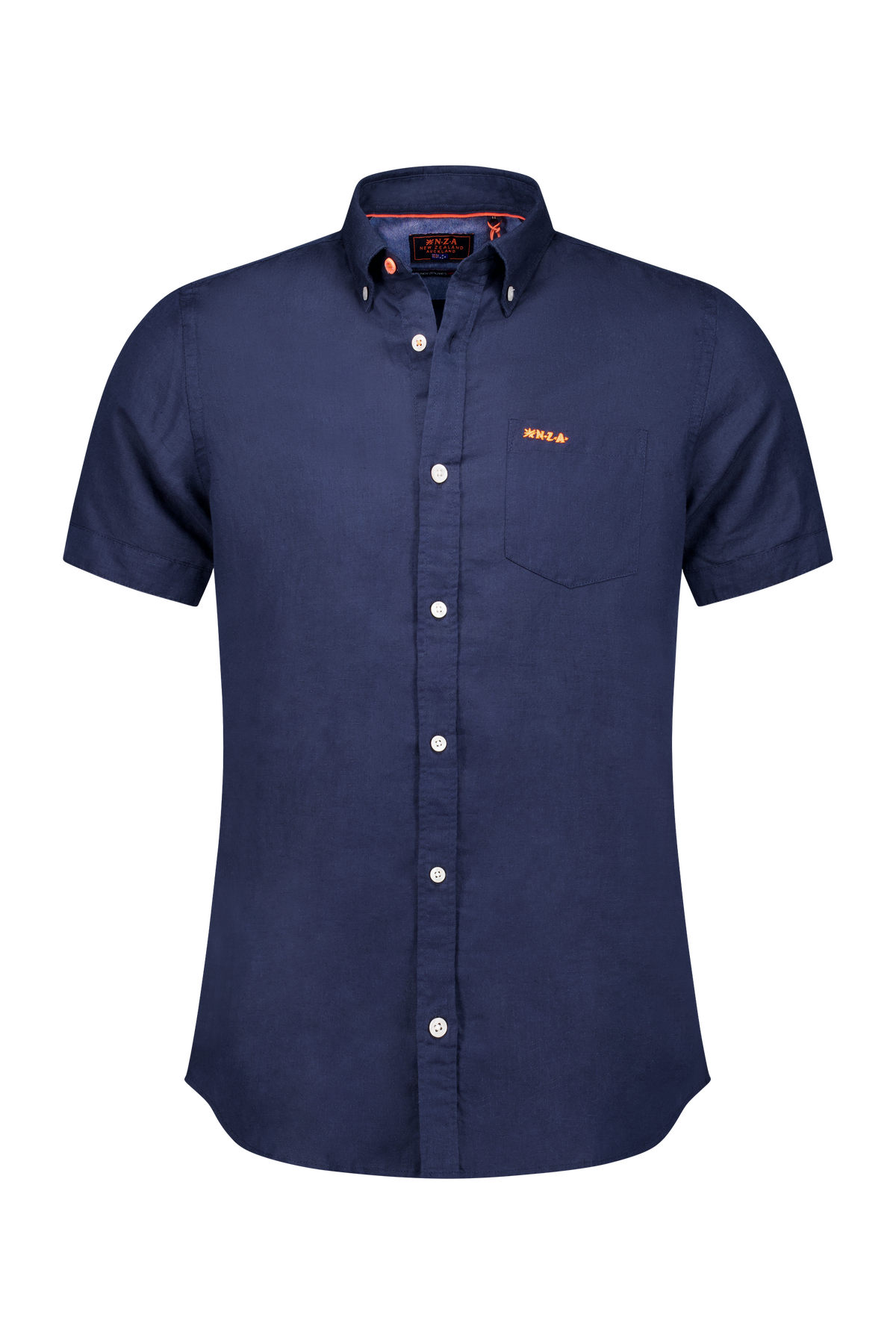 Camisa de lino con manga corta. - Ocean Navy