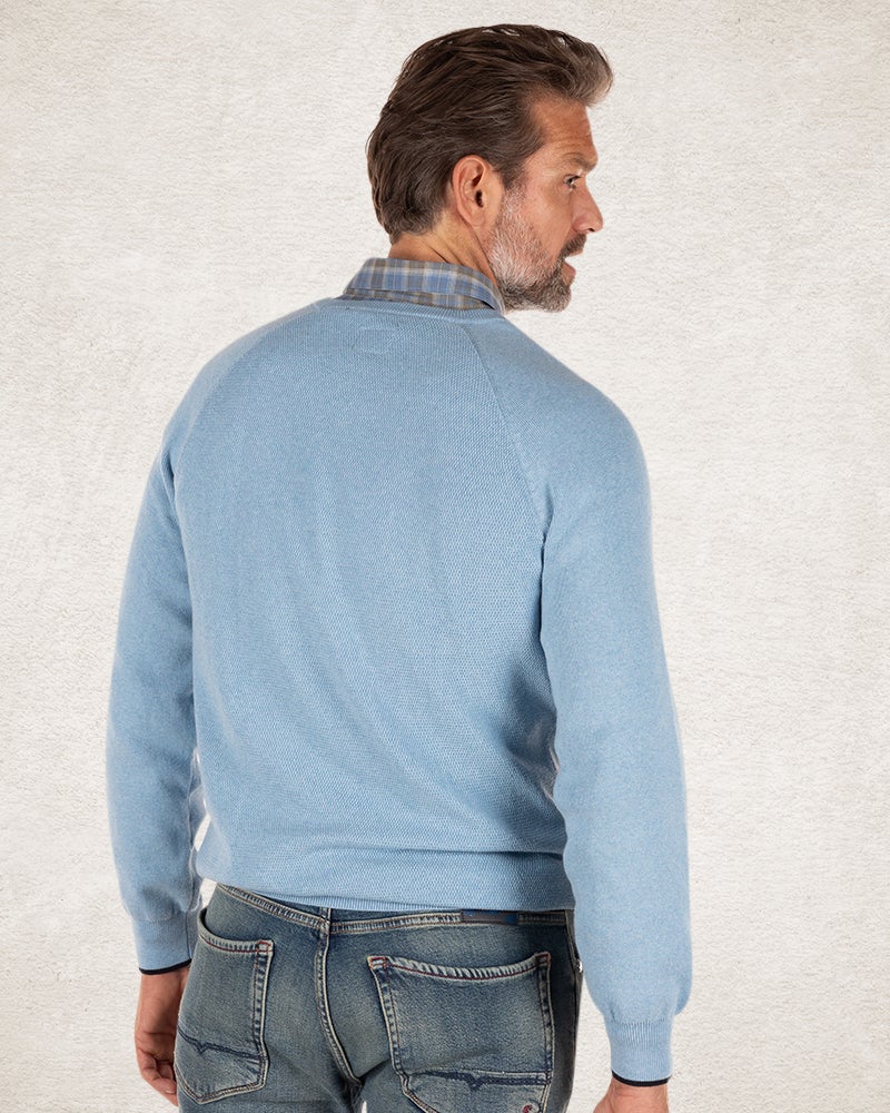 Pull col rond en coton uni - Pale Blue