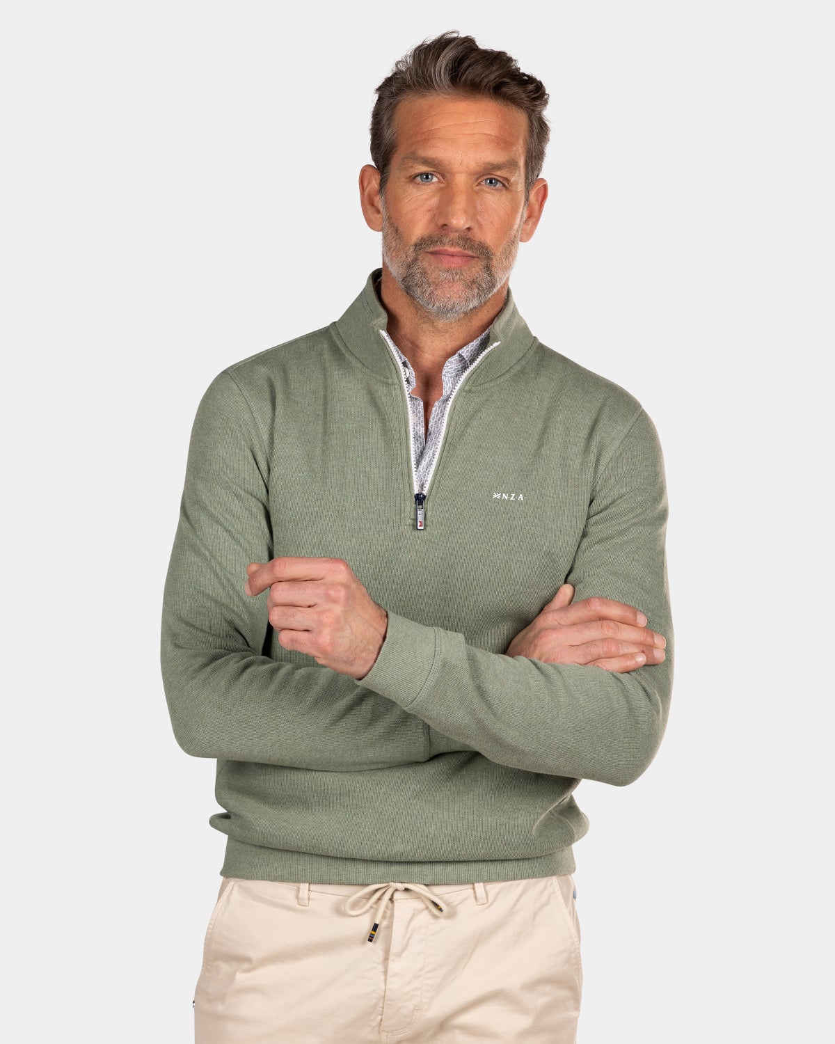 Grüner Sweatshirt mit halbem Reiﾧverschluss - Sage