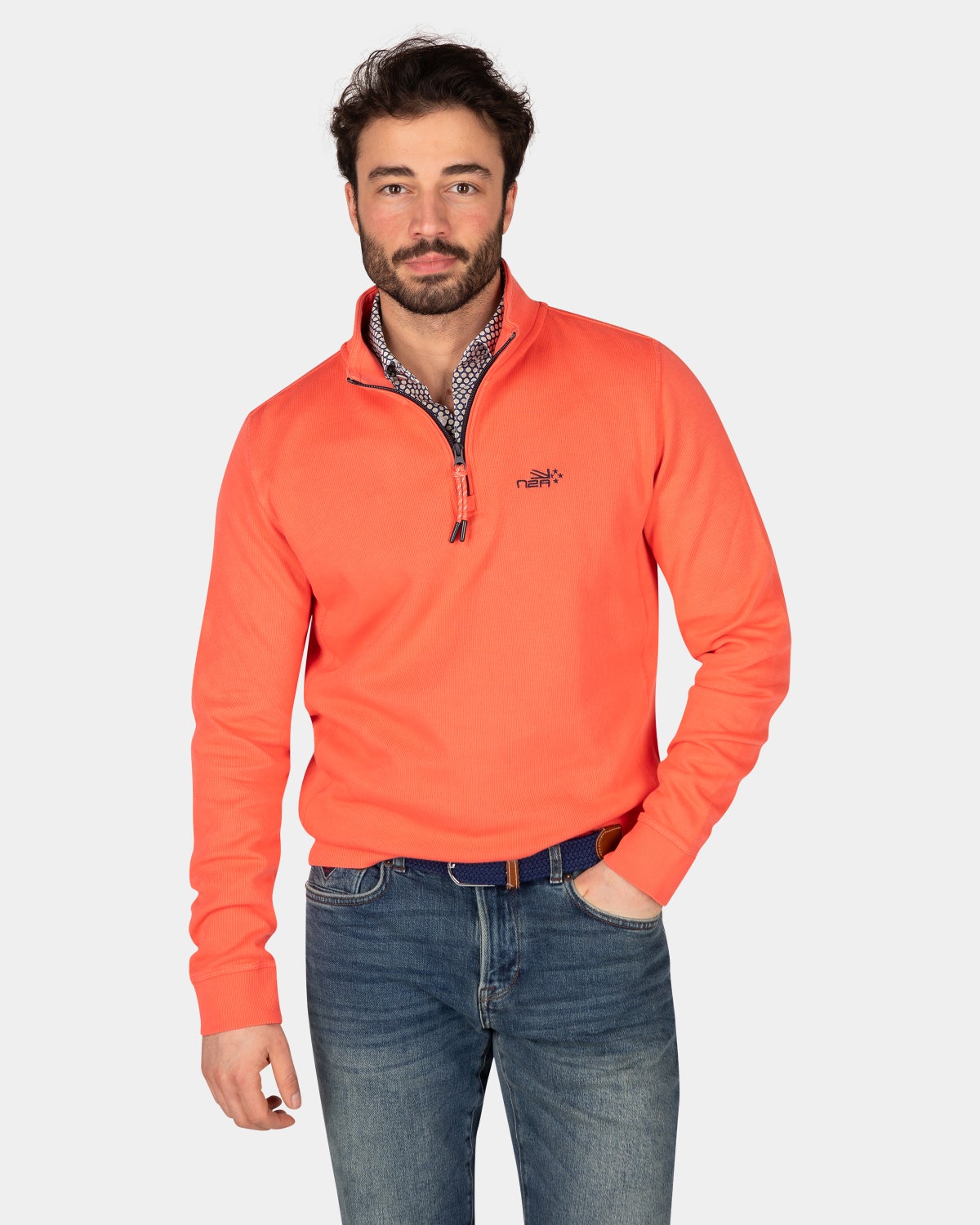 Cotton french rib half zip sweater - Red Cider