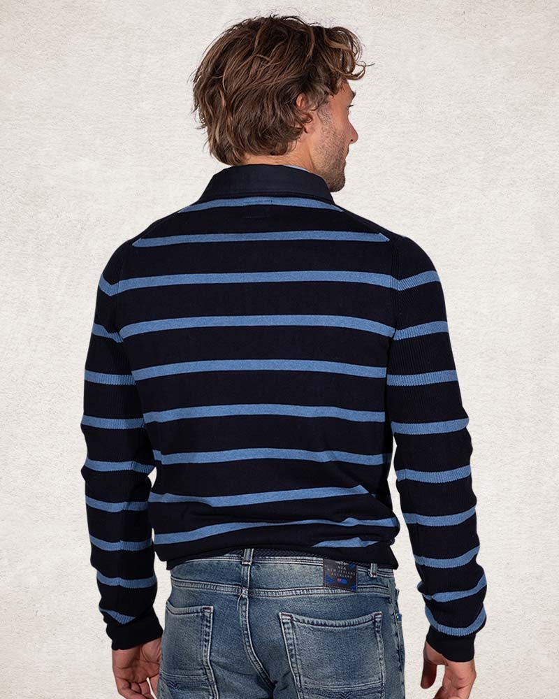Navy rugby shirt with stripes - Pitch Navy