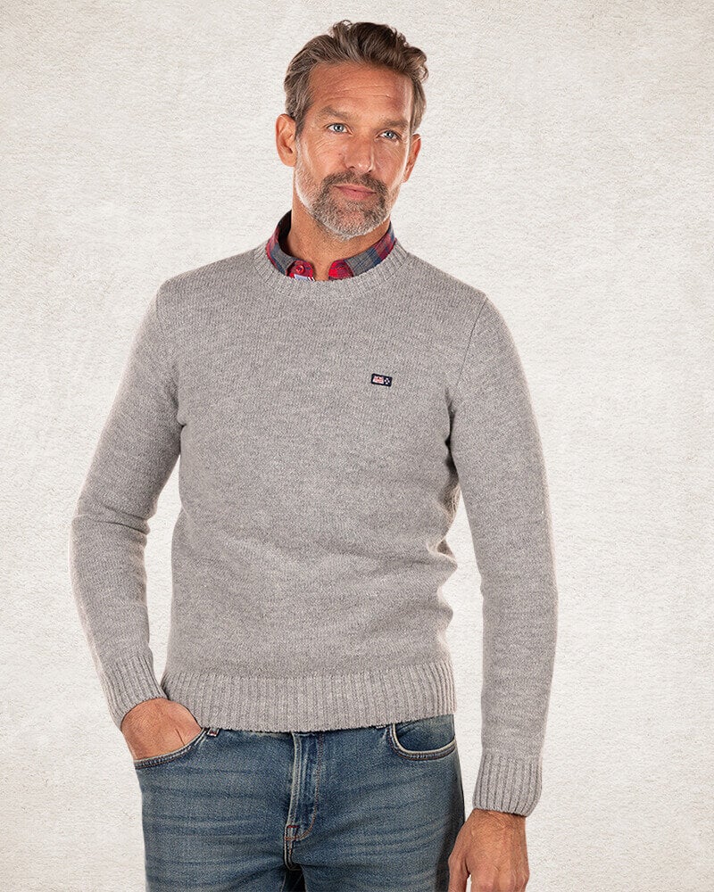 Schlichter Pullover mit Rundhalsausschnitt aus Wolle - Grey Melange