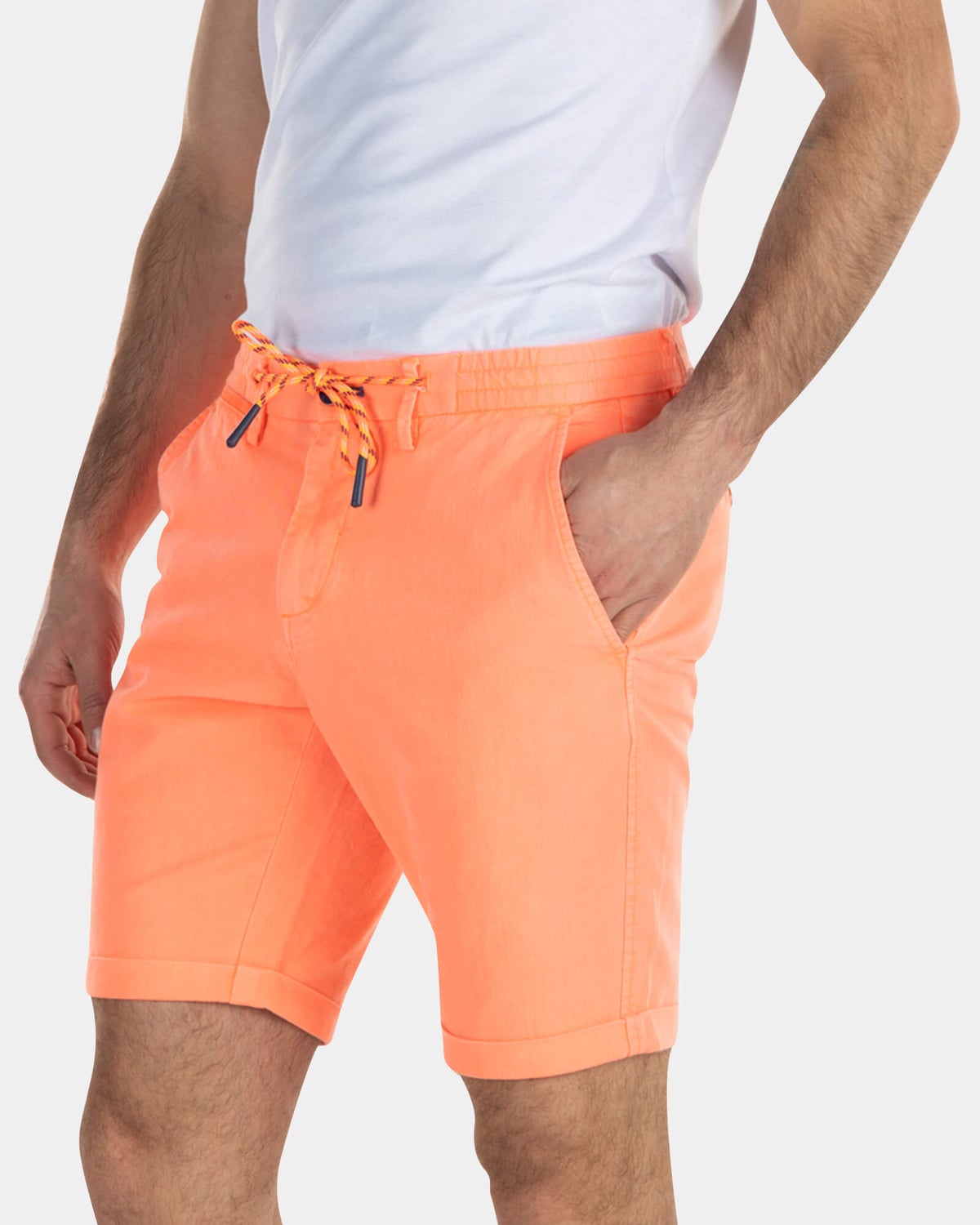 Korte chino van linnen met stretch - High Summer Orange