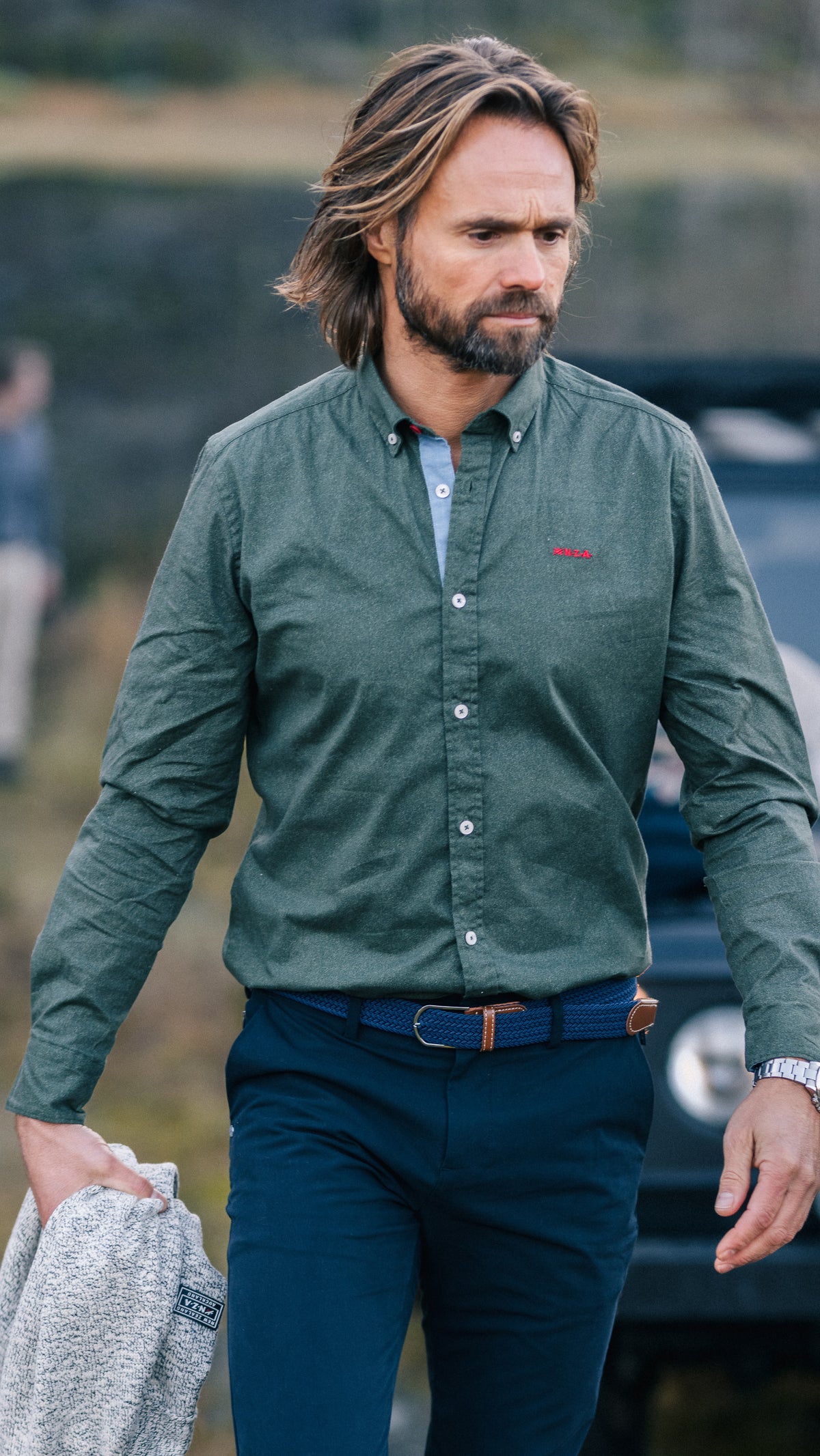 Camisa de algodón verde oscuro con elasticidad - Gravel Green