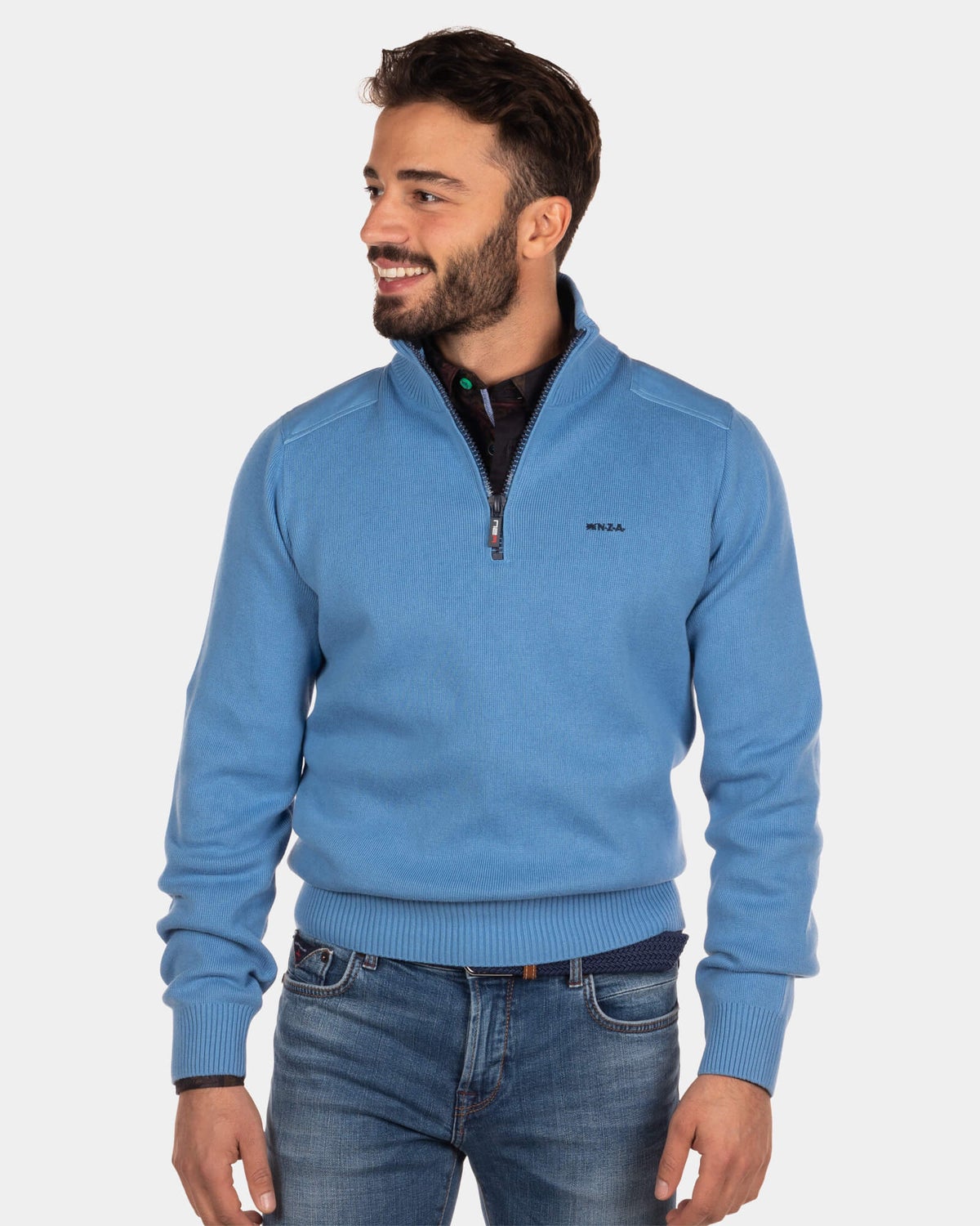 Einfarbiger Pullover mit halbem Reißverschluss Oroua - Cook's Blue