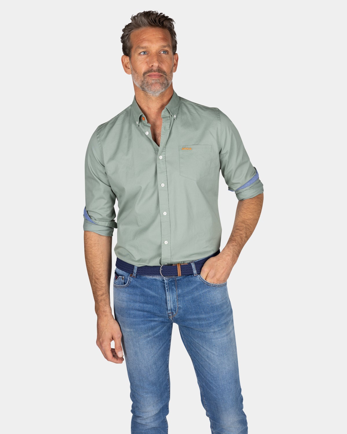 Camisa de algodón verde oscuro - Pebble Green