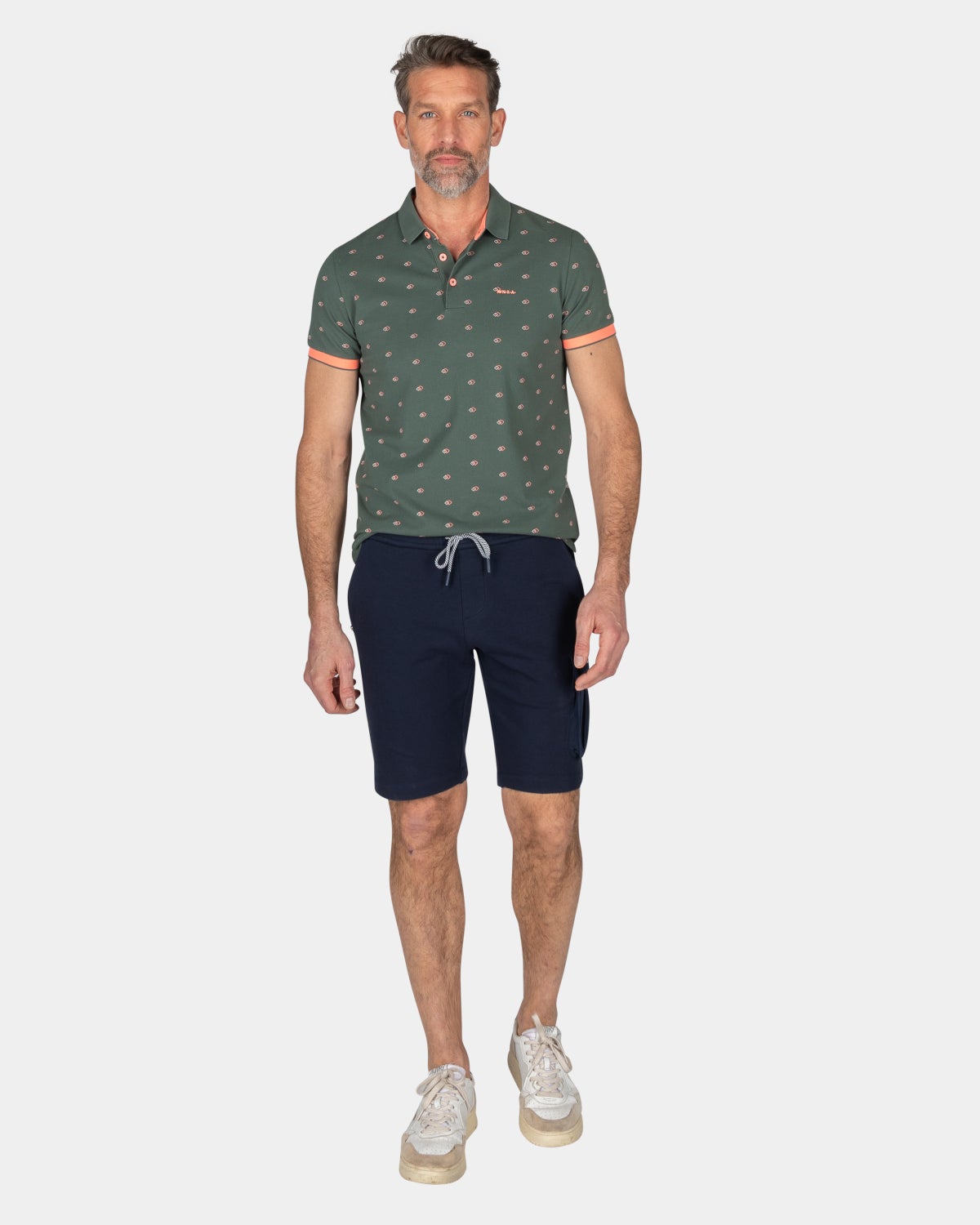 Cotton polo with small print - Chalk Green