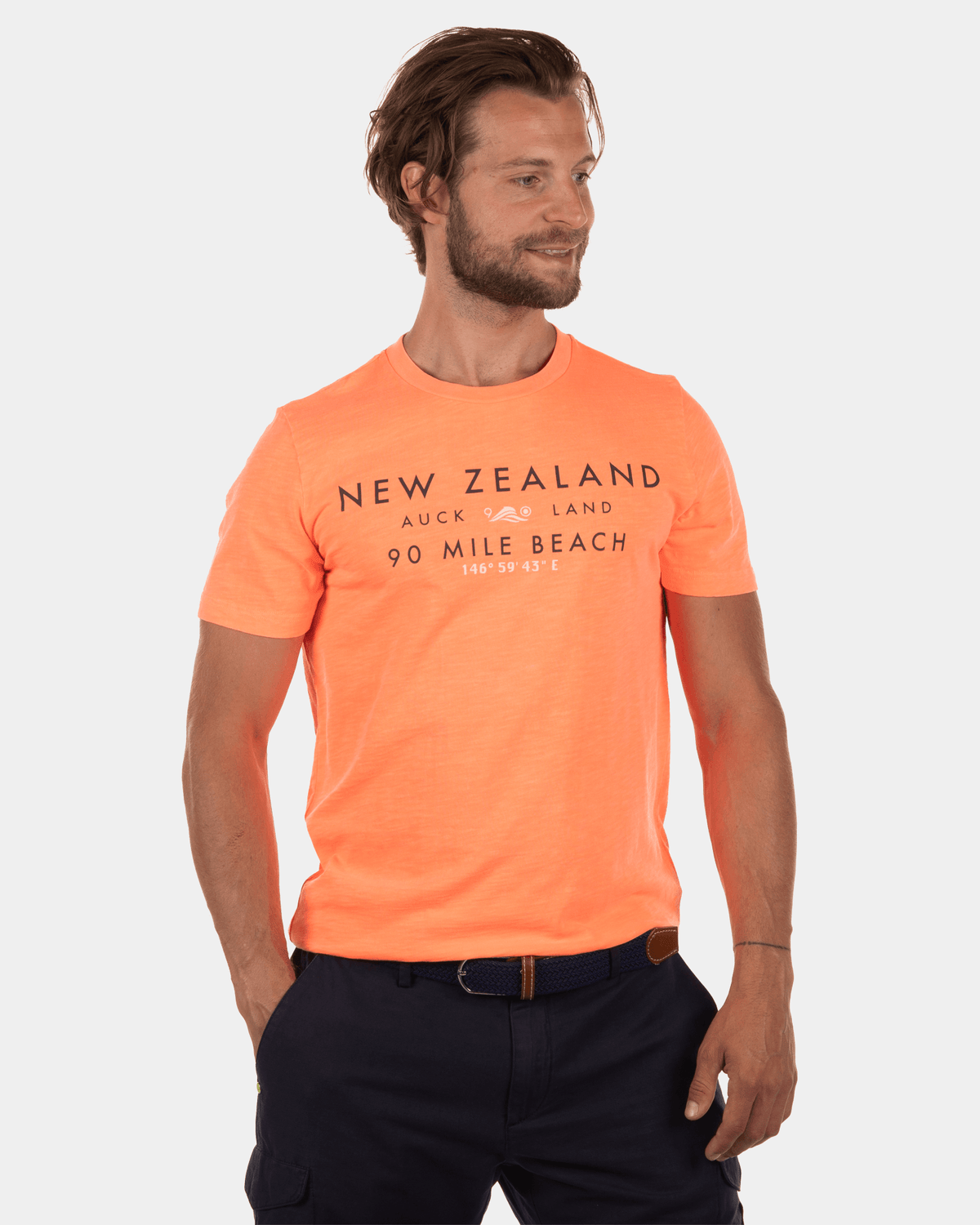 Rotokauri einfarbiges T-Shirt mit Rundhalsausschnitt - Apricot Neon Orange