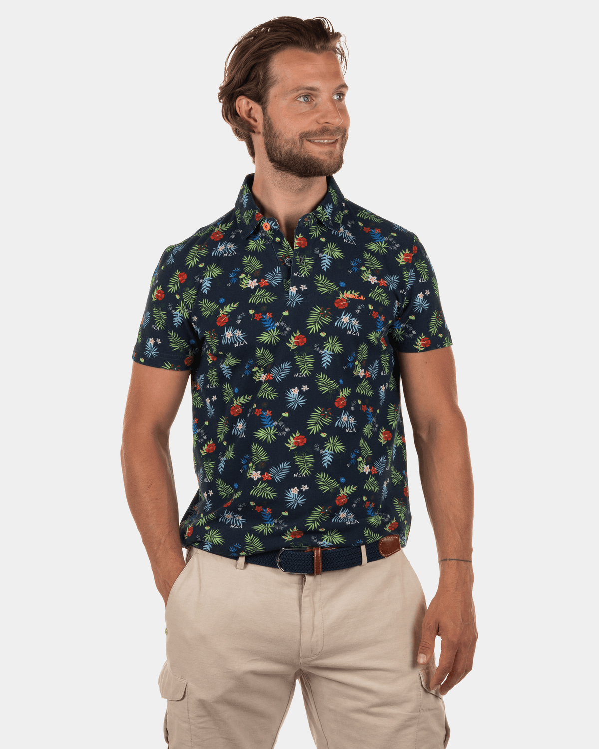 Blumen-Poloshirt von Boil Hole - Dutch Navy