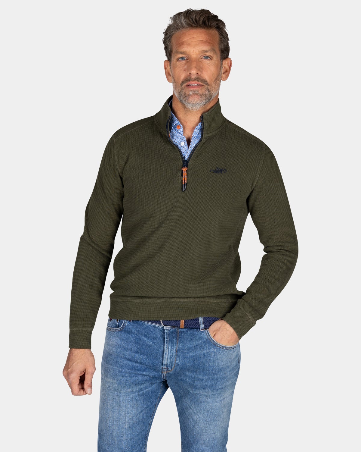 Donkergroene sweater met halve rits - Quartz Green