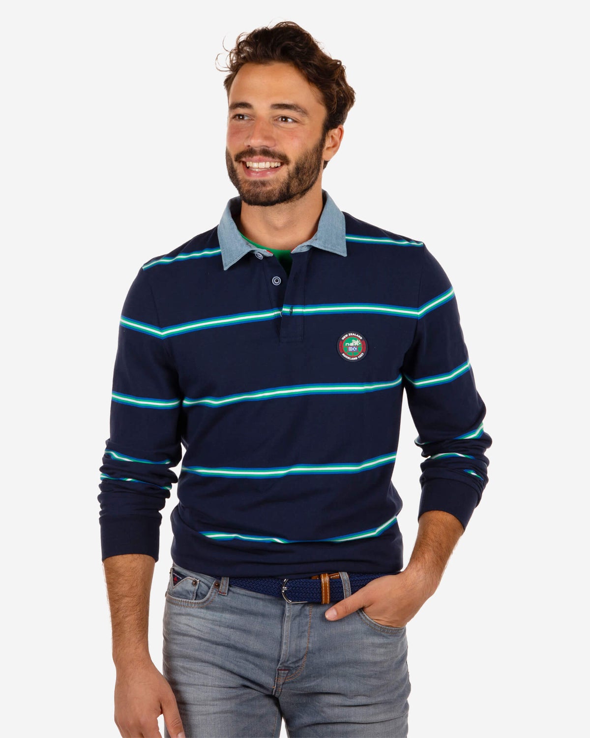 Gestreepte rugby polo Franz Josef - Reef Navy