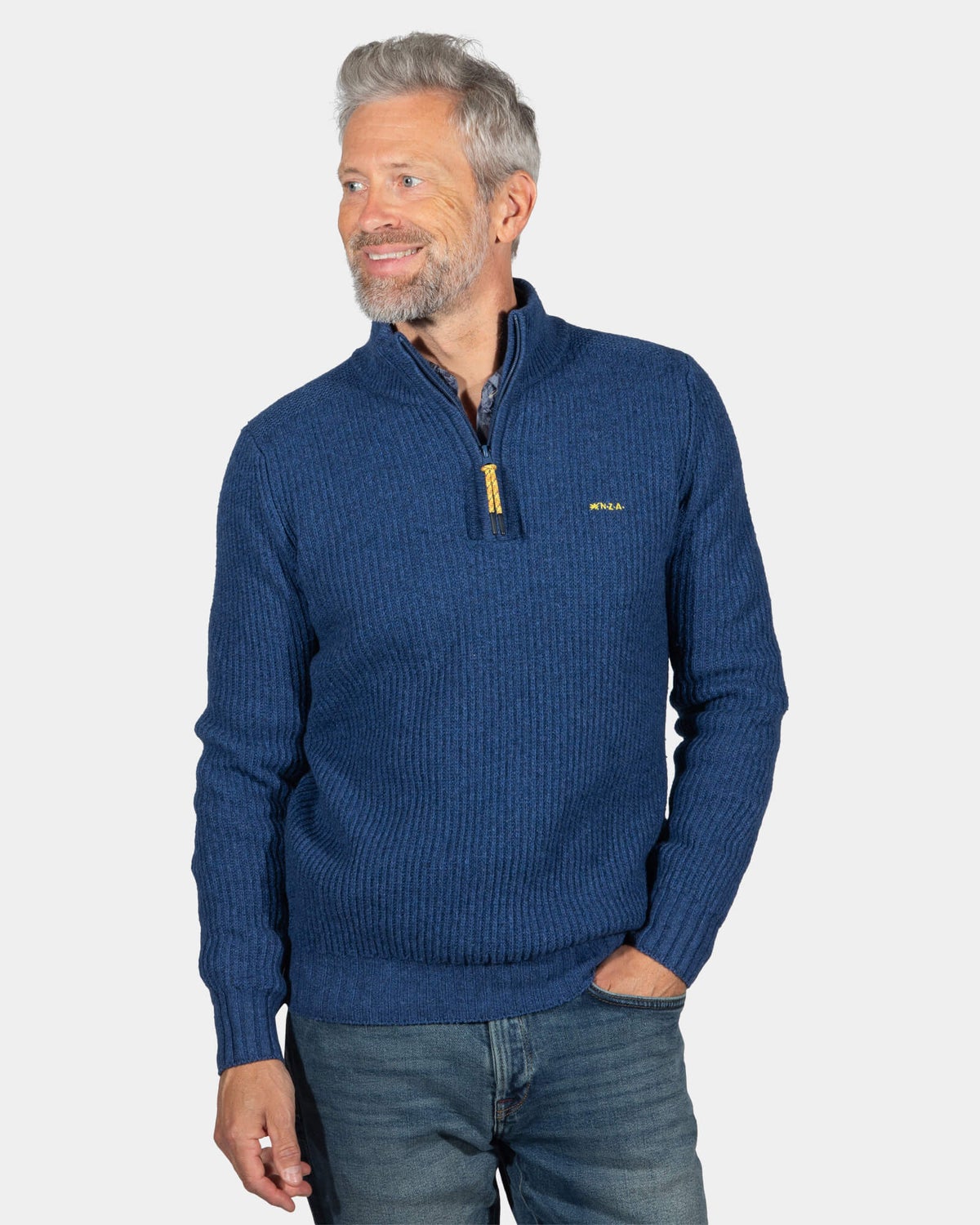 Einfarbiger Pullover mit halbem Reißverschluss Dry - Storm Blue