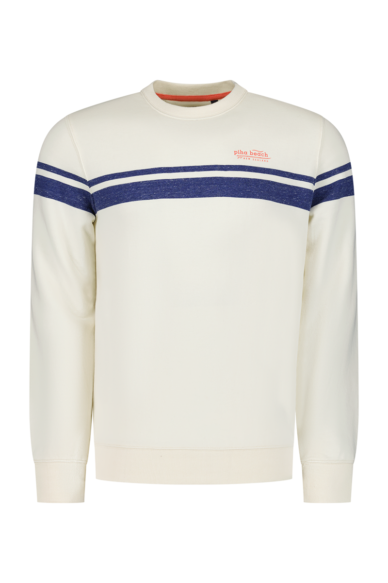 Jersey blanco con raya azul. - Cream