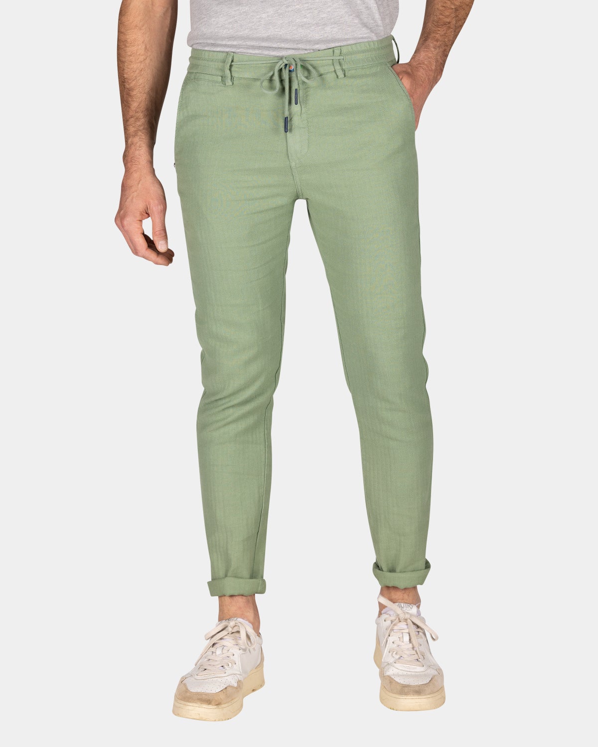 Broek van katoen en linnen - Soft Olive