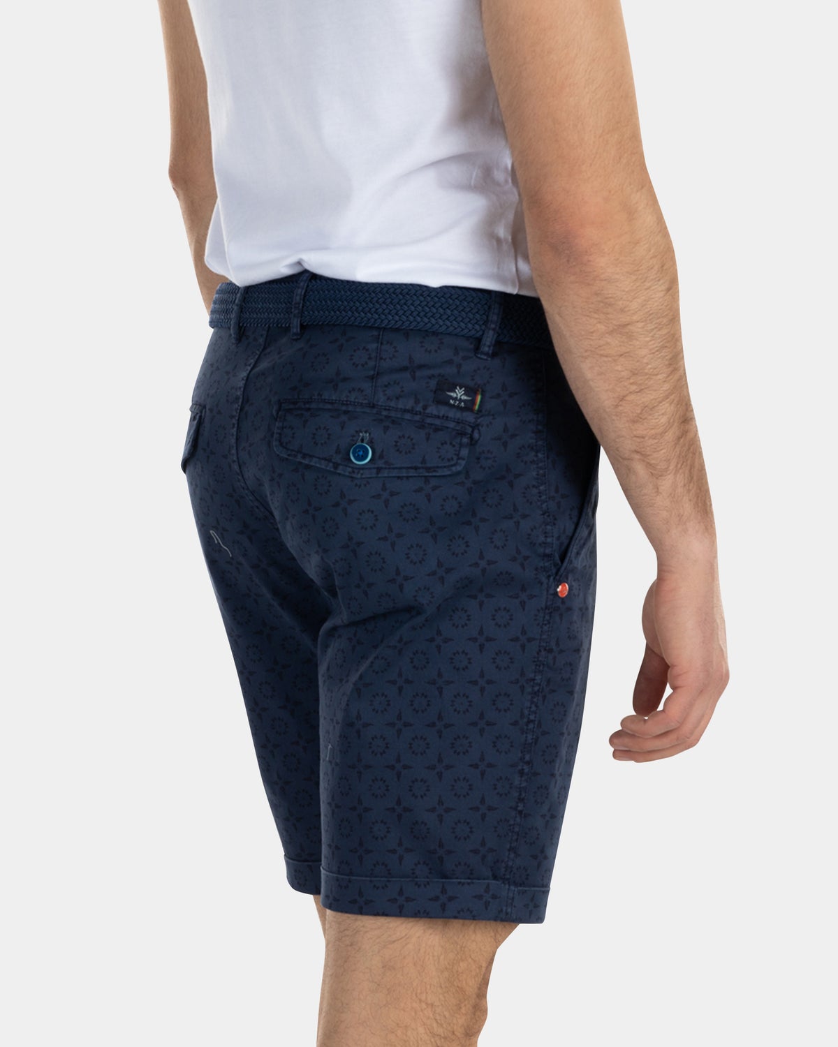 Katoen tencel chino korte broek met print - Key Navy