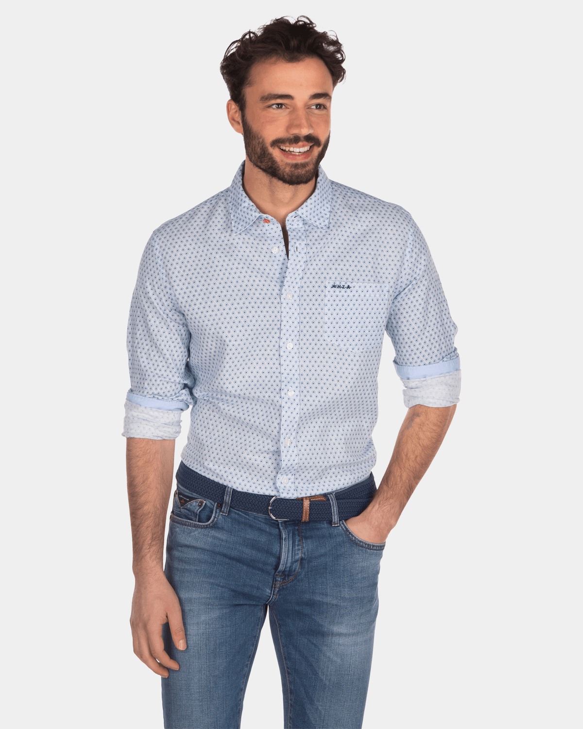 Camisa lino topos - Intense Cobalt