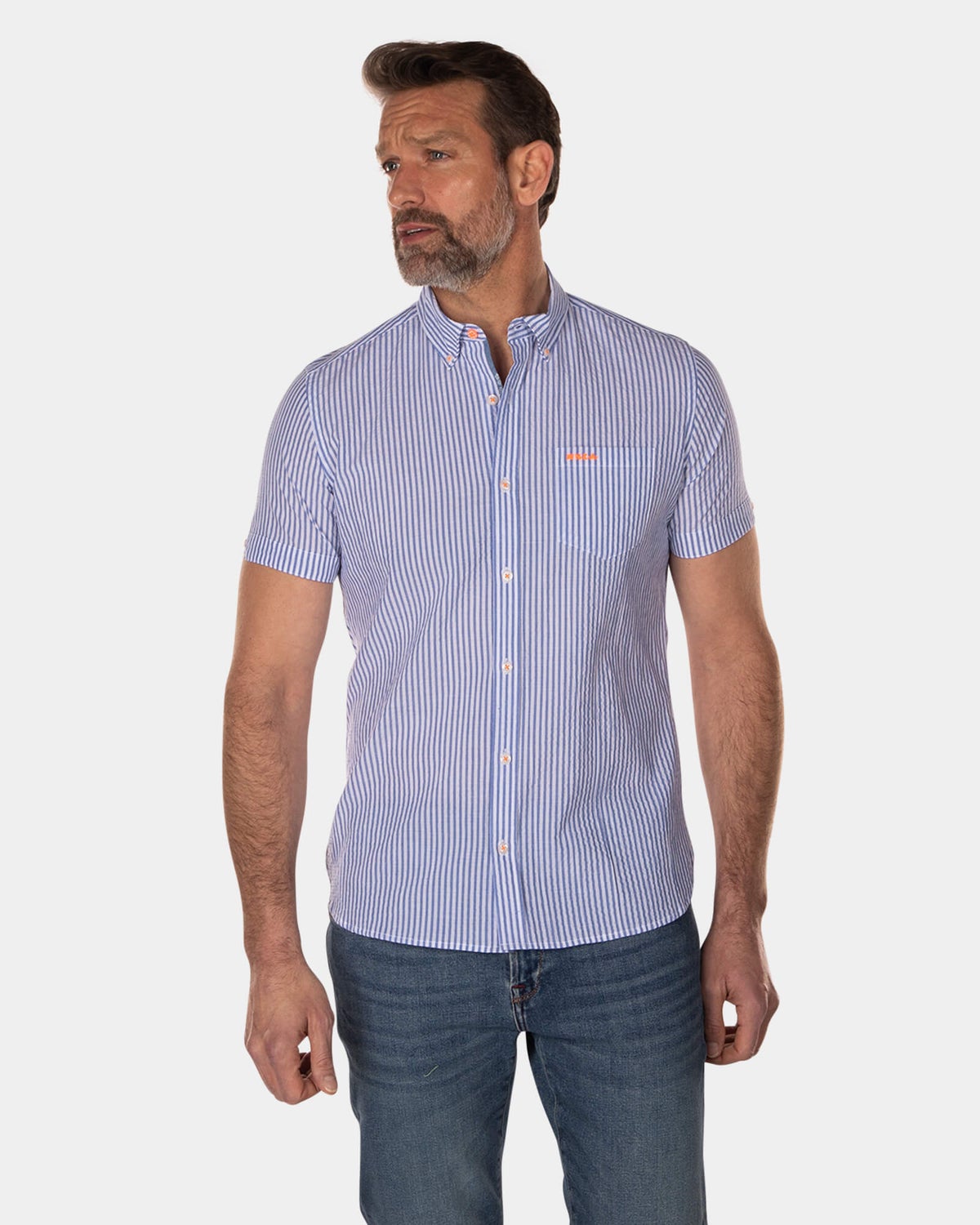 Camisa rayas manga corta azul claro - Light Blue