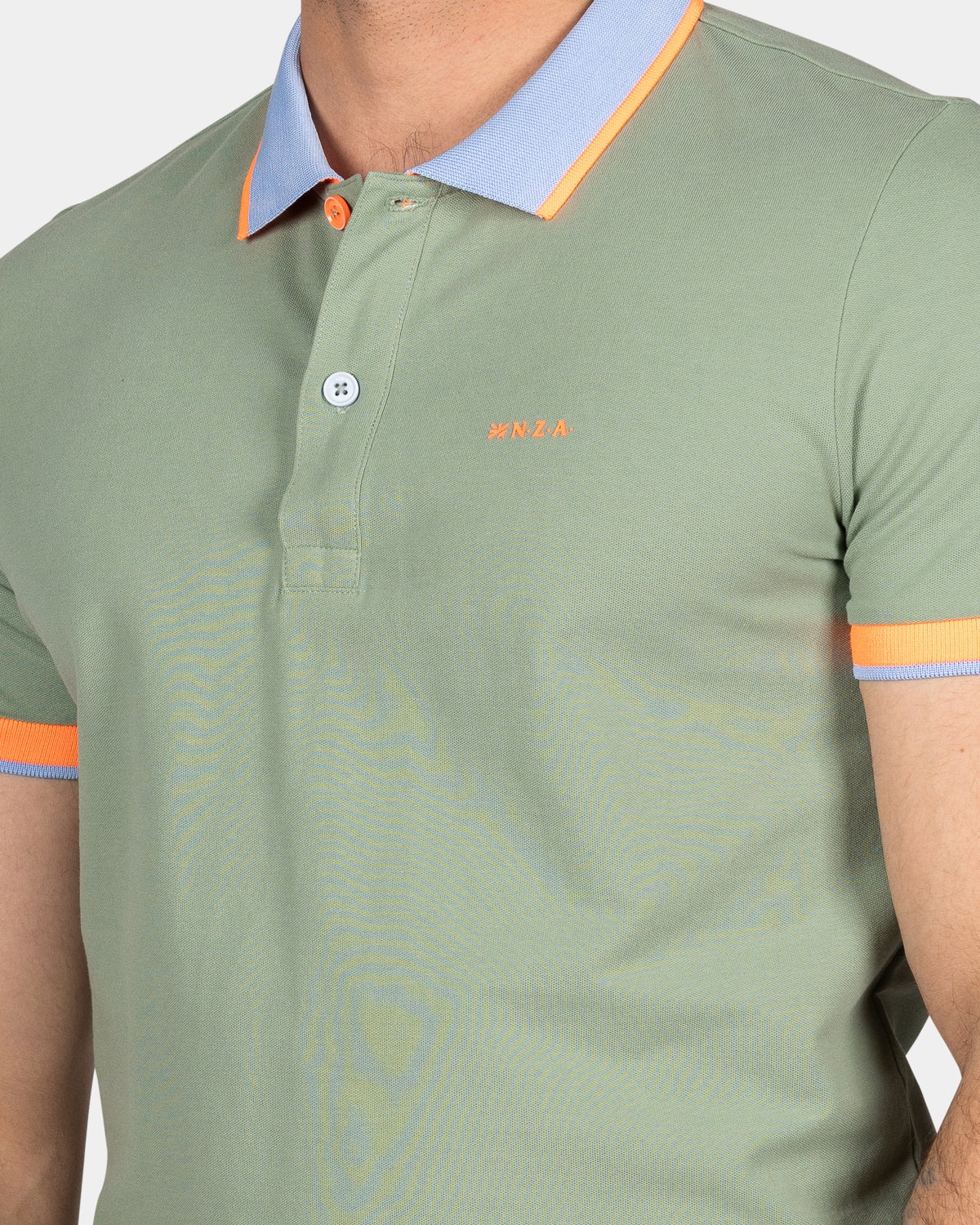 Plain poloshirt with accent colored collar - Soft Olive