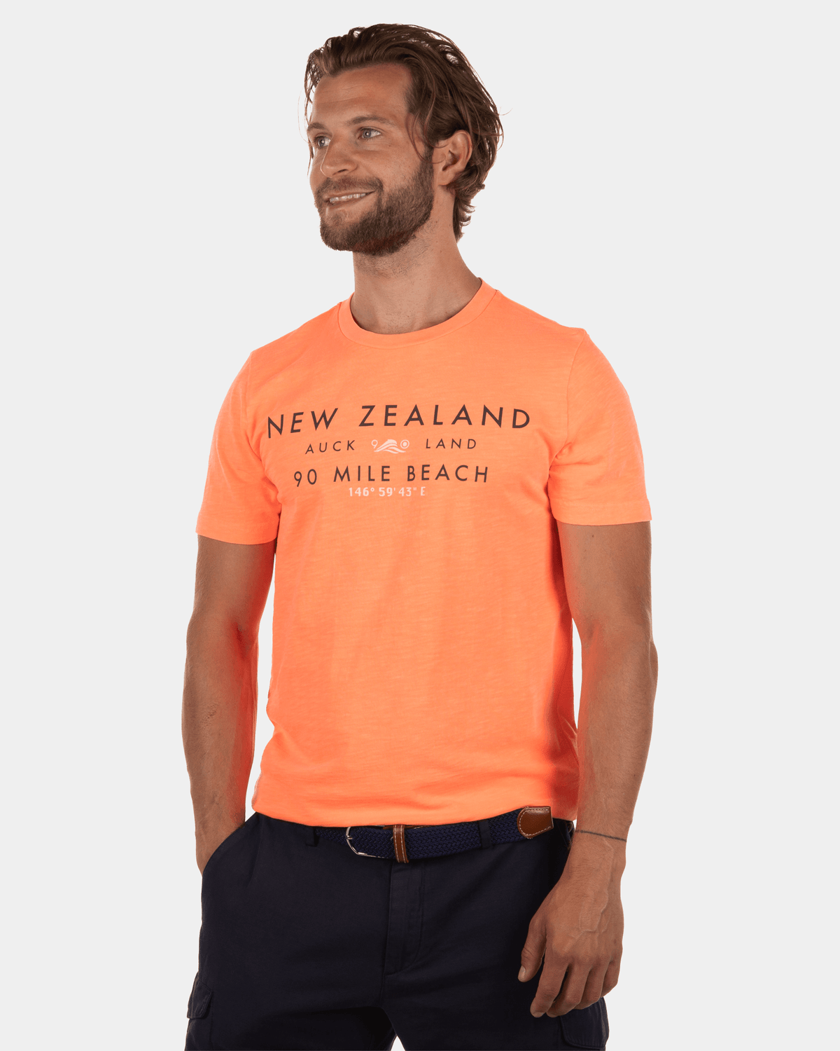 Rotokauri effen t-shirt met ronde hals - Apricot Neon Orange