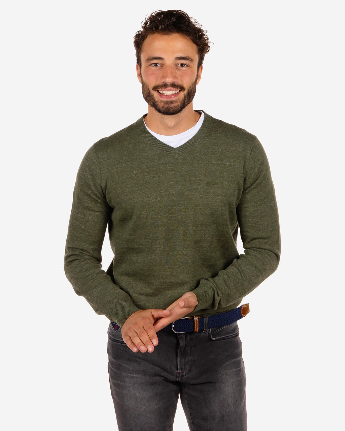 Jersey algodón cuello pico Freeman - Rock Green