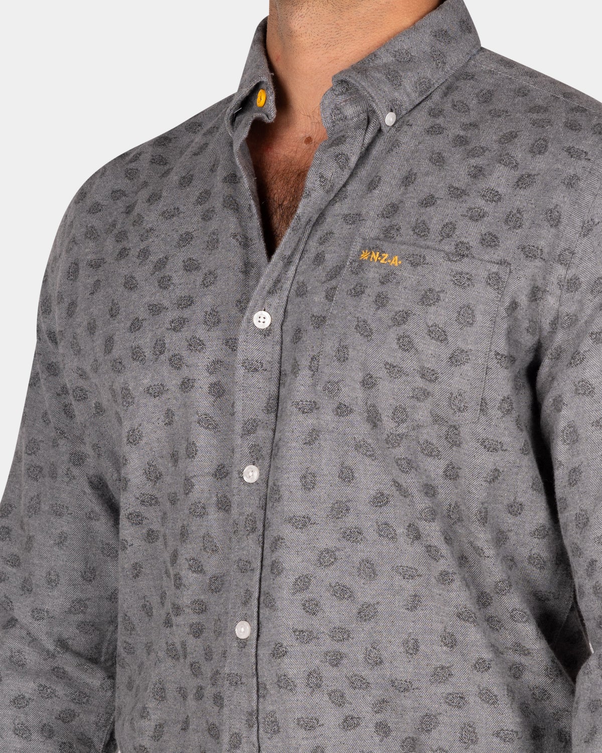 Chemise en flanelle gris clair avec imprimé feuille - Ash Grey