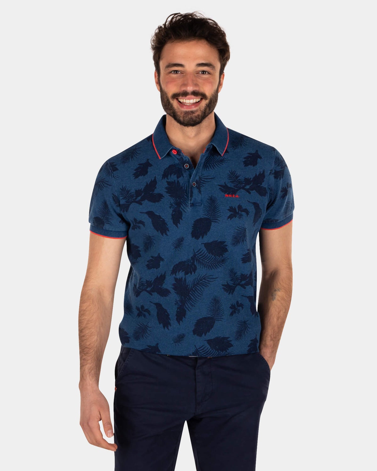 Polo imprimé en coton indigo - Indigo