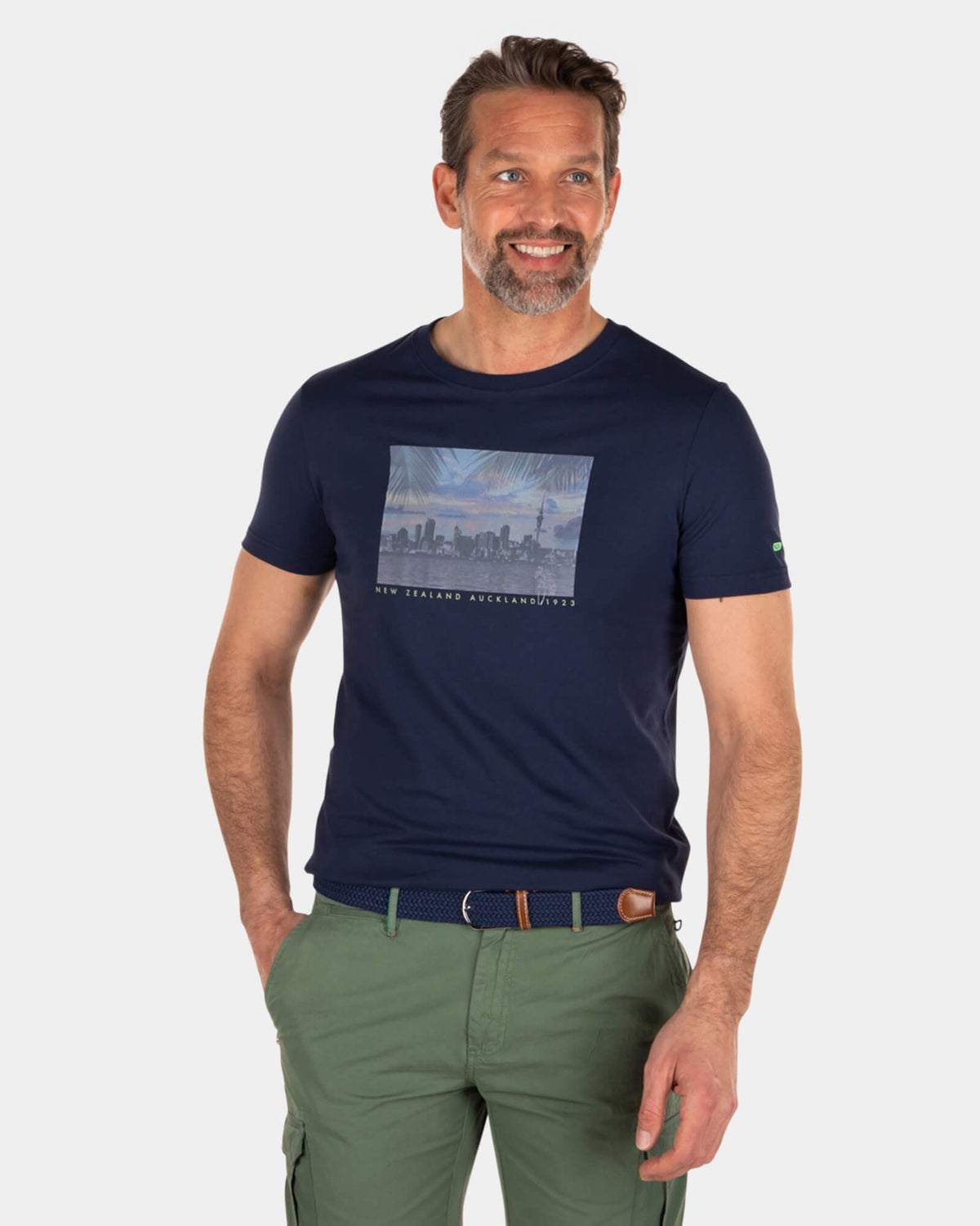 Baumwoll-T-Shirt mit Skyline-Print - Key Navy