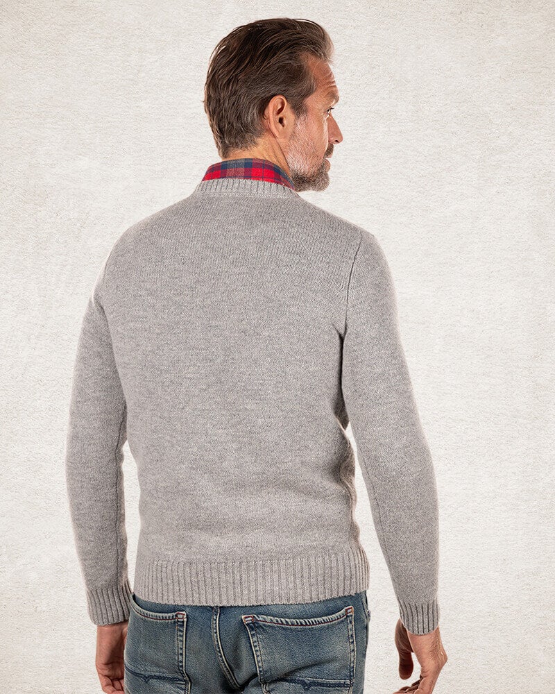 Pull uni à col rond en laine - Grey Melange