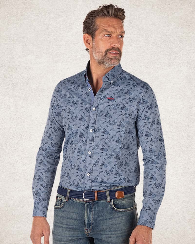 Camisa de algodón azul con estampado - Bright Water Blue