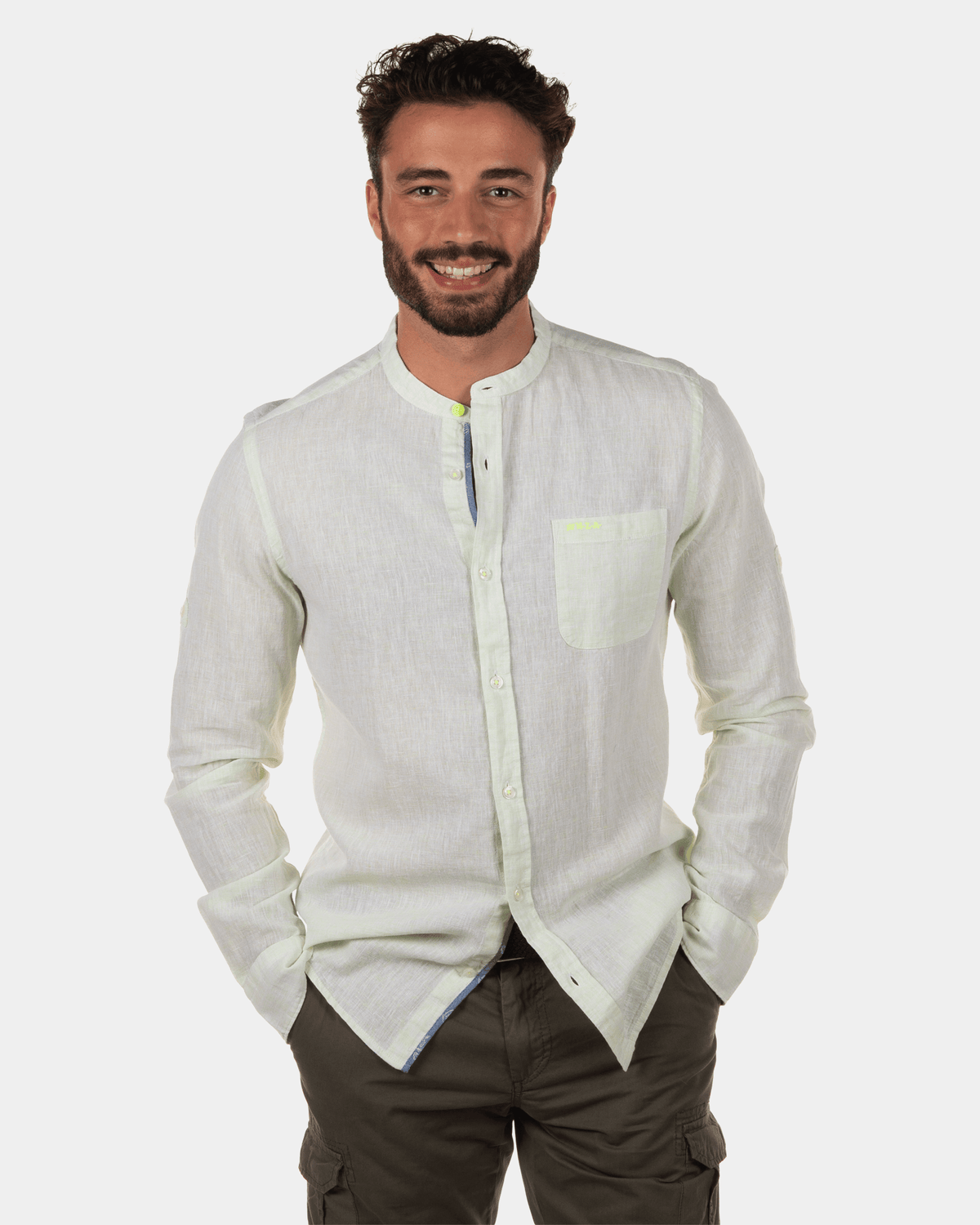 Chemise en lin sans col Hatoananga - Cellery Neon Green