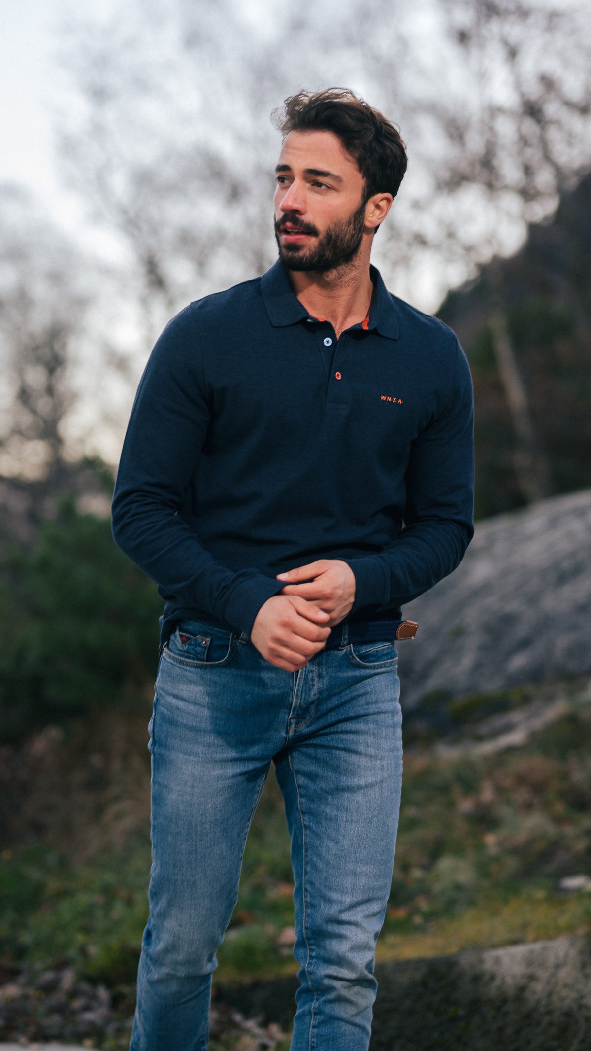 Navy Baumwoll Poloshirt mit langen Ärmeln - Autumn Navy