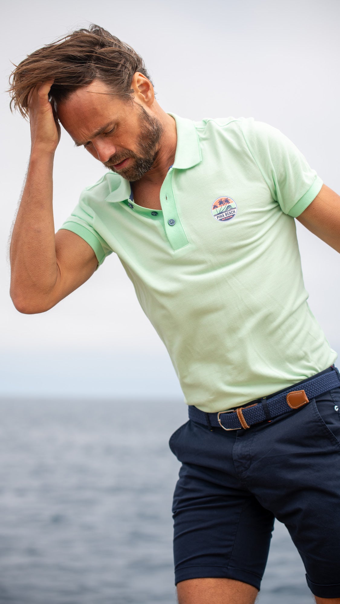 Chemise polo uni en coton - Teal Green