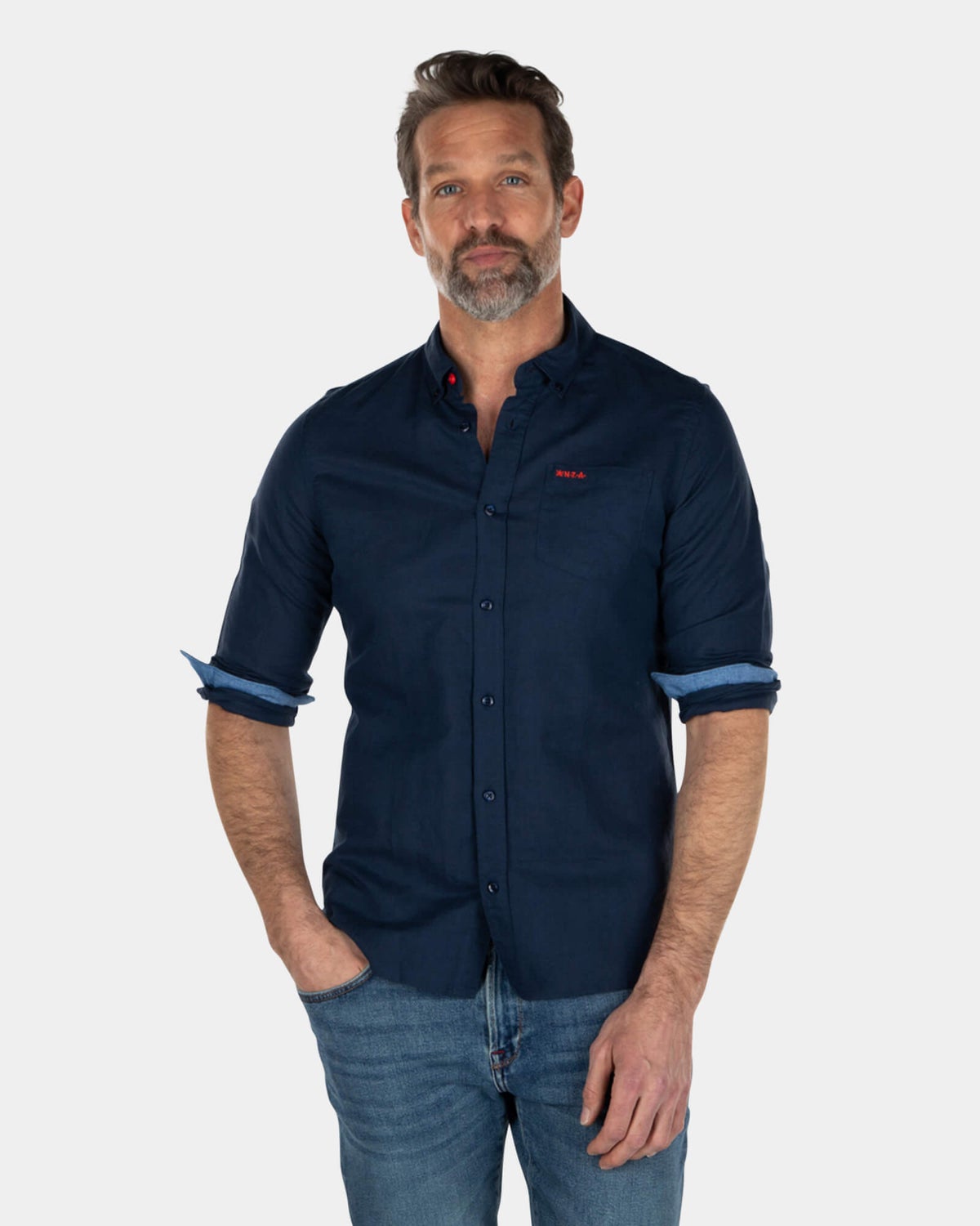 Camisa de lino de color liso - Key Navy