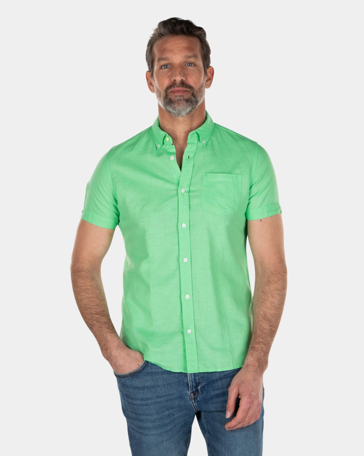 Chemise en lin uni manches courtes - Sea Green