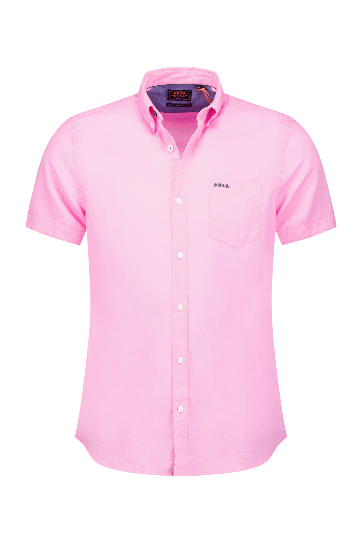 Linen shirt with short sleeves - Bright Pink