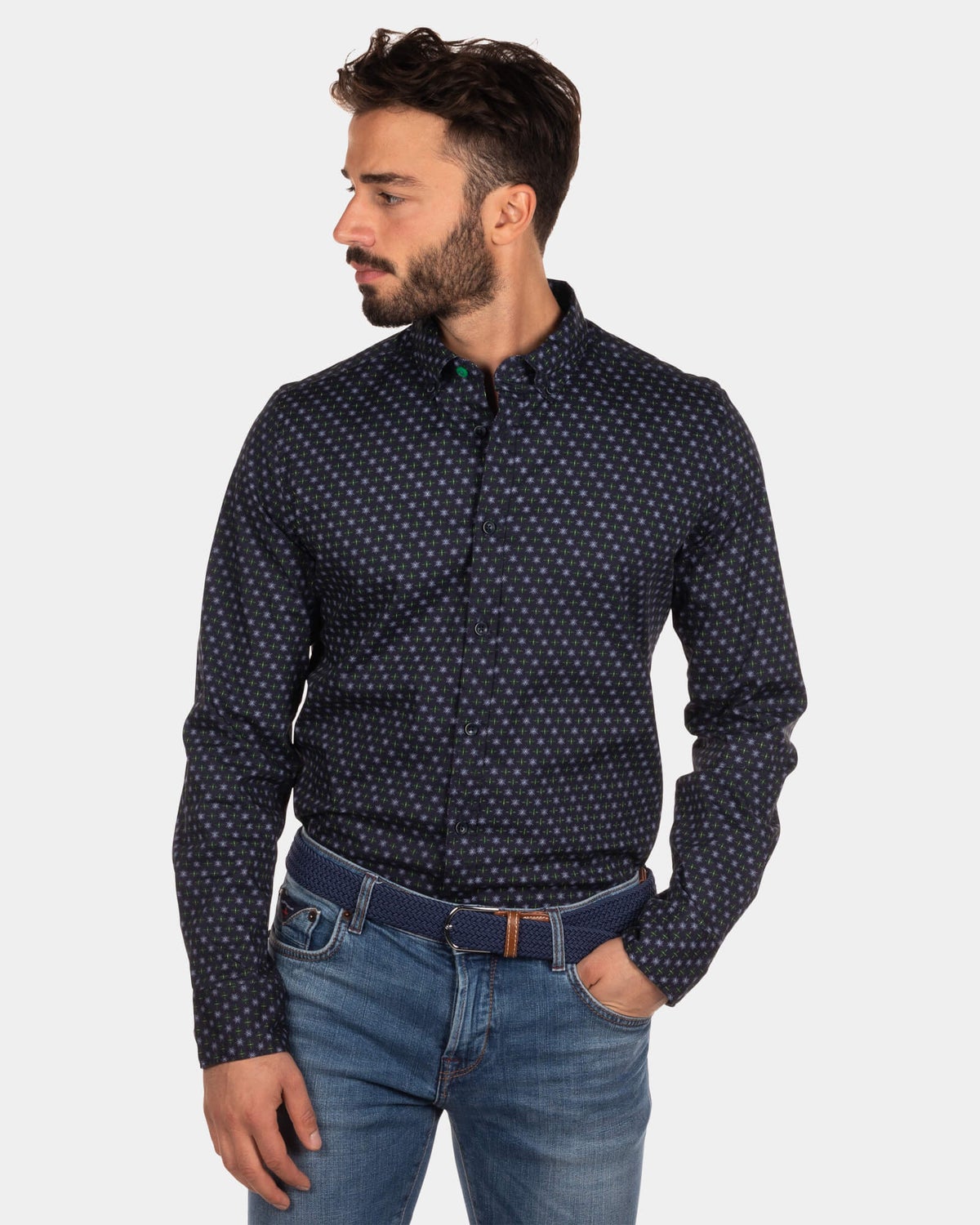 Chemise en coton marine à pois Tongaporutu - Steady Navy