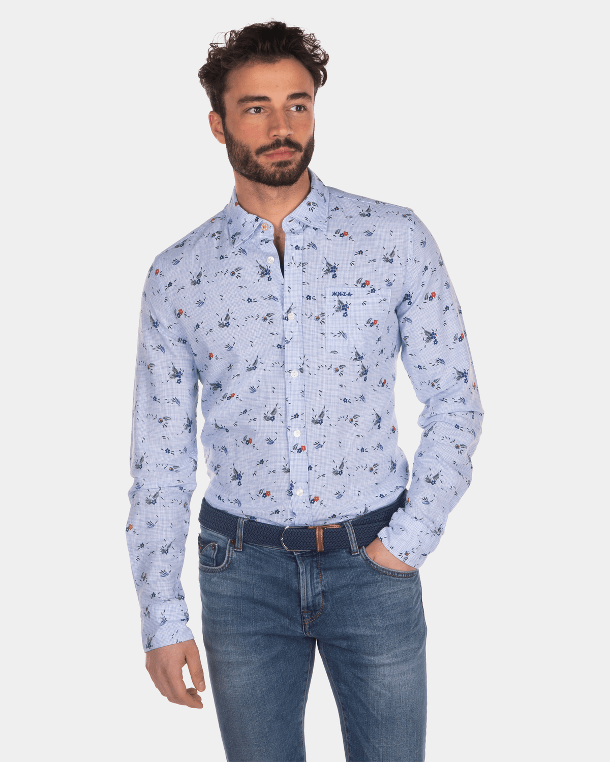 Camisa algodón lino estampada azul claro - Light Blue