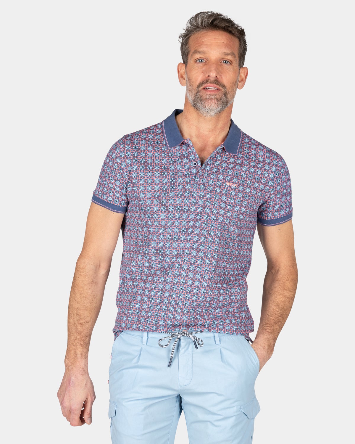 Katoenen polo met print - Dusk Navy