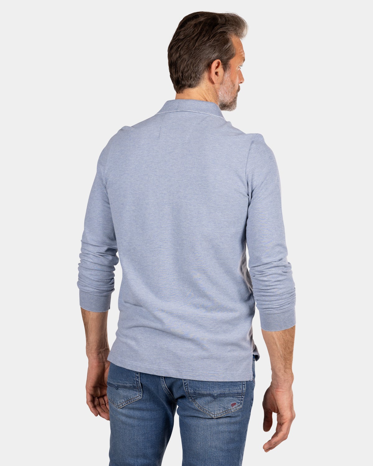 Hellblaues Poloshirt mit langen Ärmeln - Marble Blue