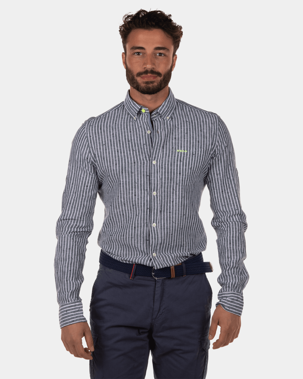 Camisa de lino a rayas Rotonuiaha - Lead Green