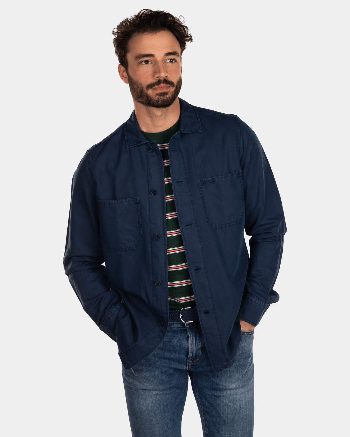 Katoenen linnen overshirt - Key Navy