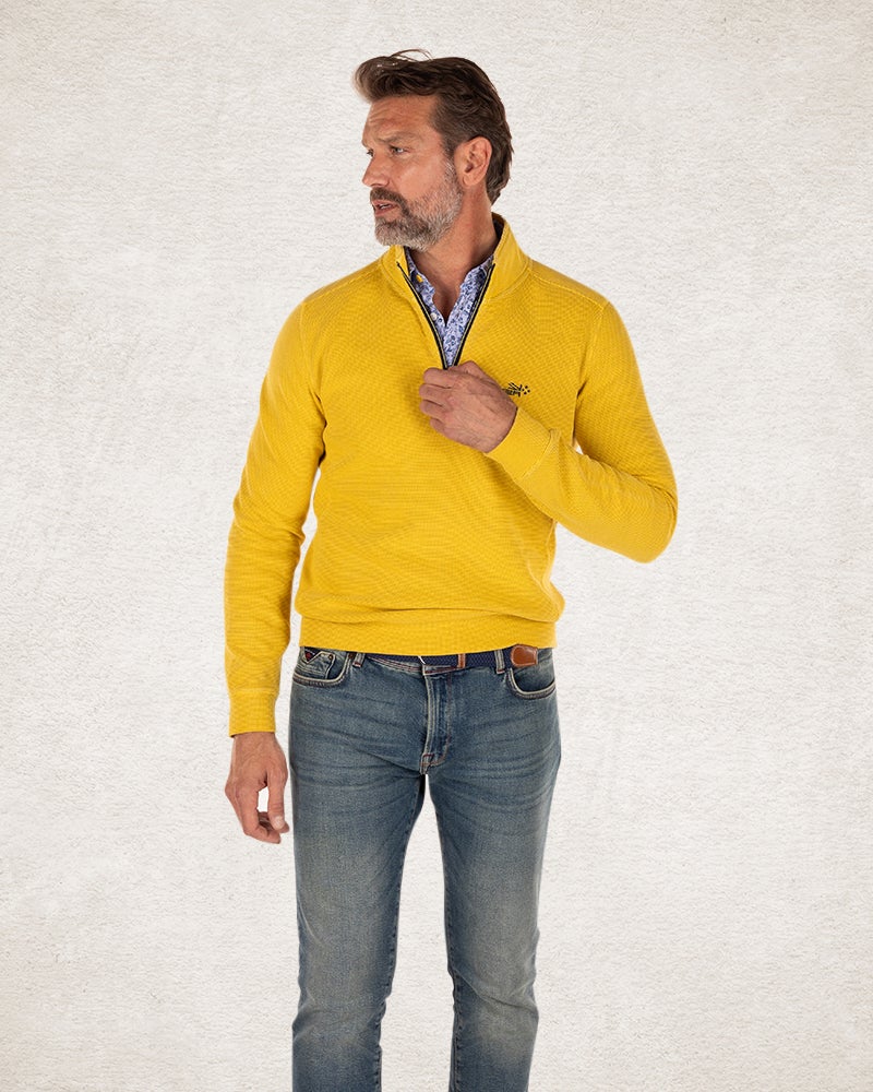 Effen katoenen sweater met halve rits stoke yellow