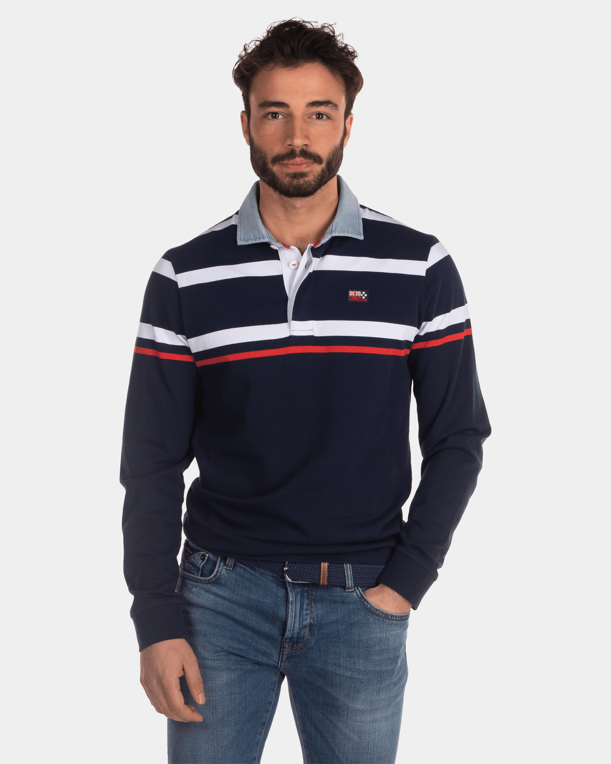 Grofgestreept Rugby Shirt Blauw Wit Rood - Industrial Navy