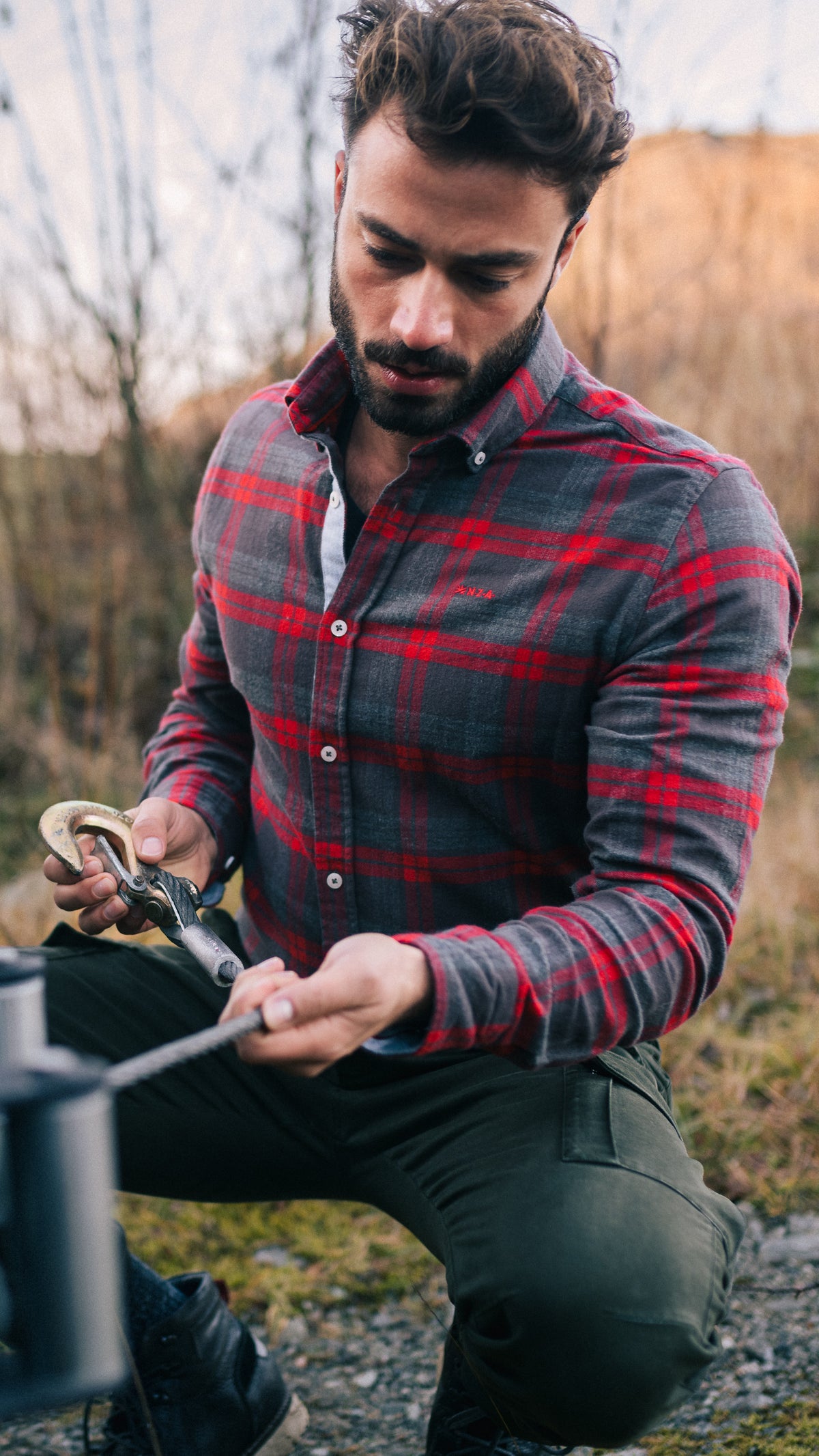 Chemise à carreaux brune et rouge - Mud