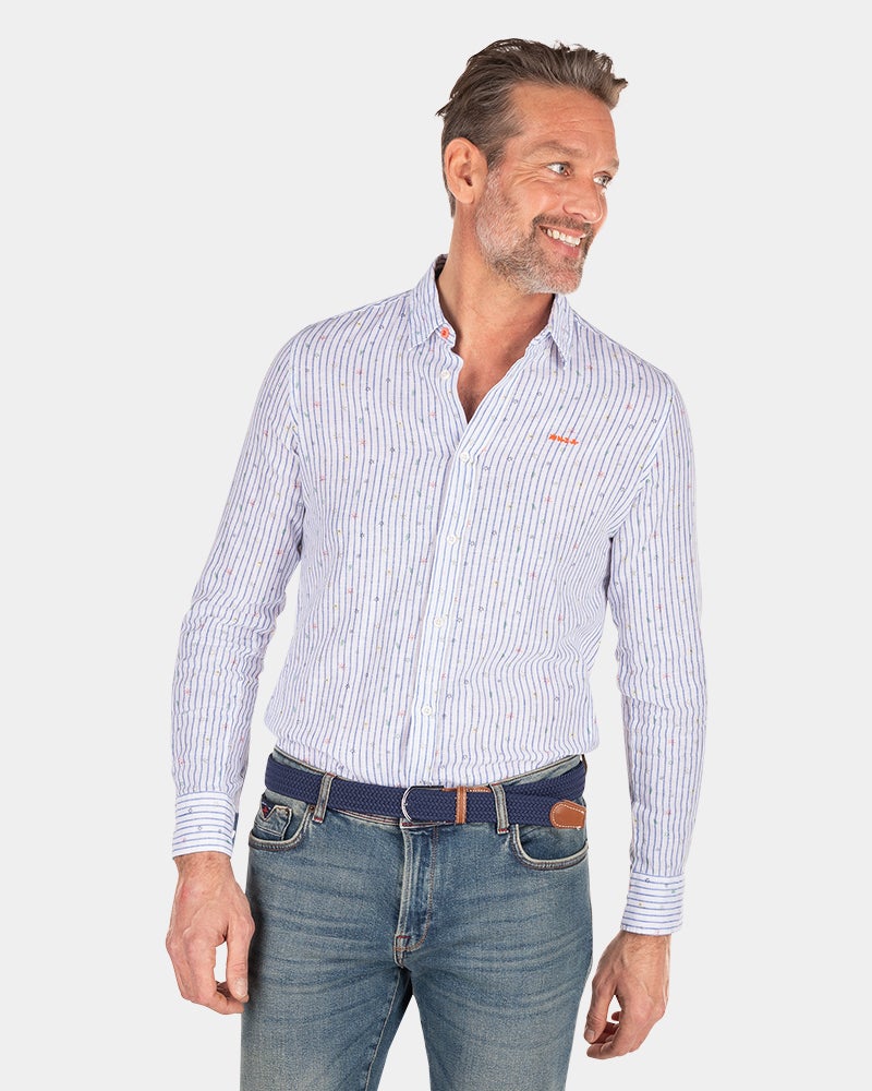 Camisa de lino a rayas - White Multicolour