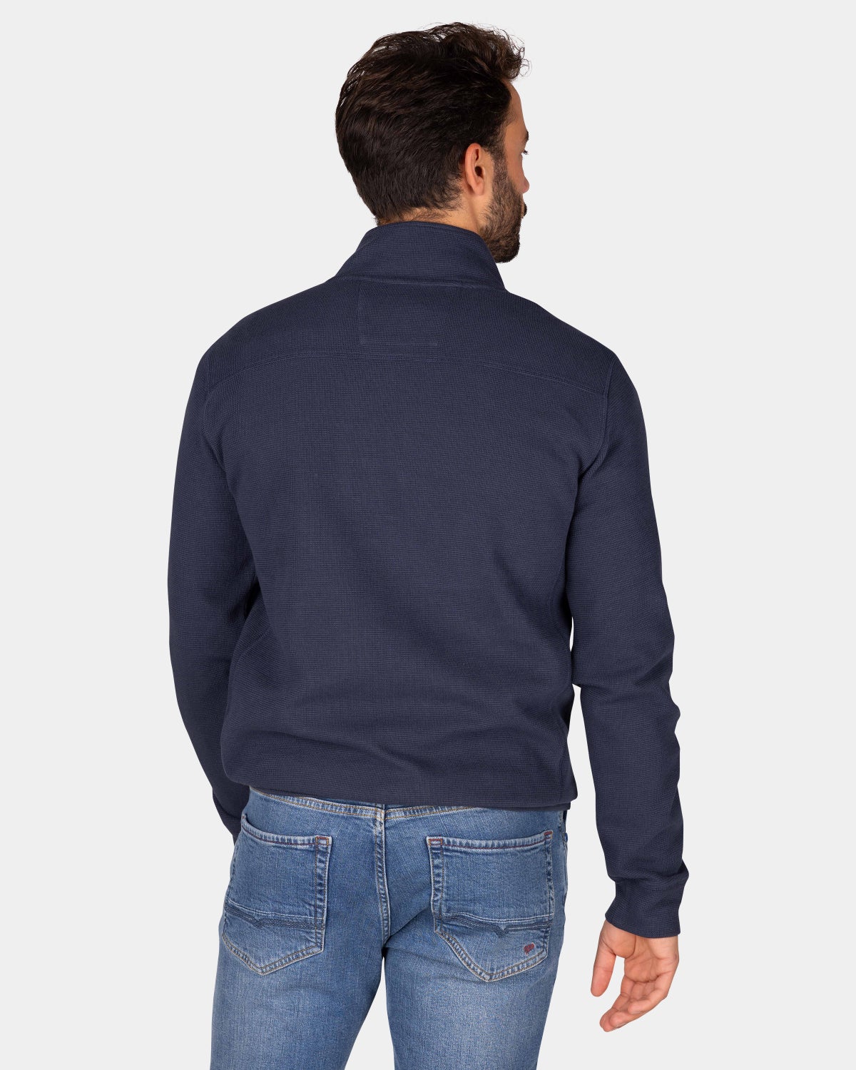 Blauer Baumwollsweater mit halbem Reißverschluss - Tin Blue