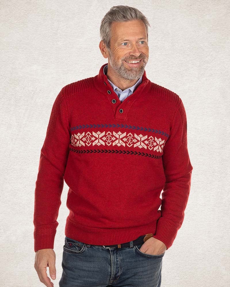 Pull en maille avec demi-patte de boutonnage - Carmine Red